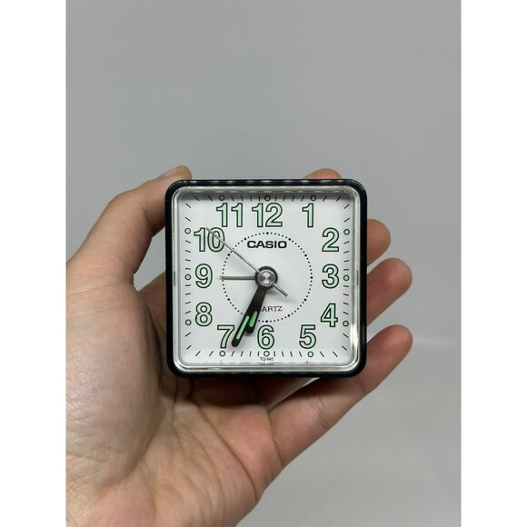 VTG Casio Quartz Square Alarm Clock Black Compact Design Green Hands DOESNT WORK - Picture 1 of 10